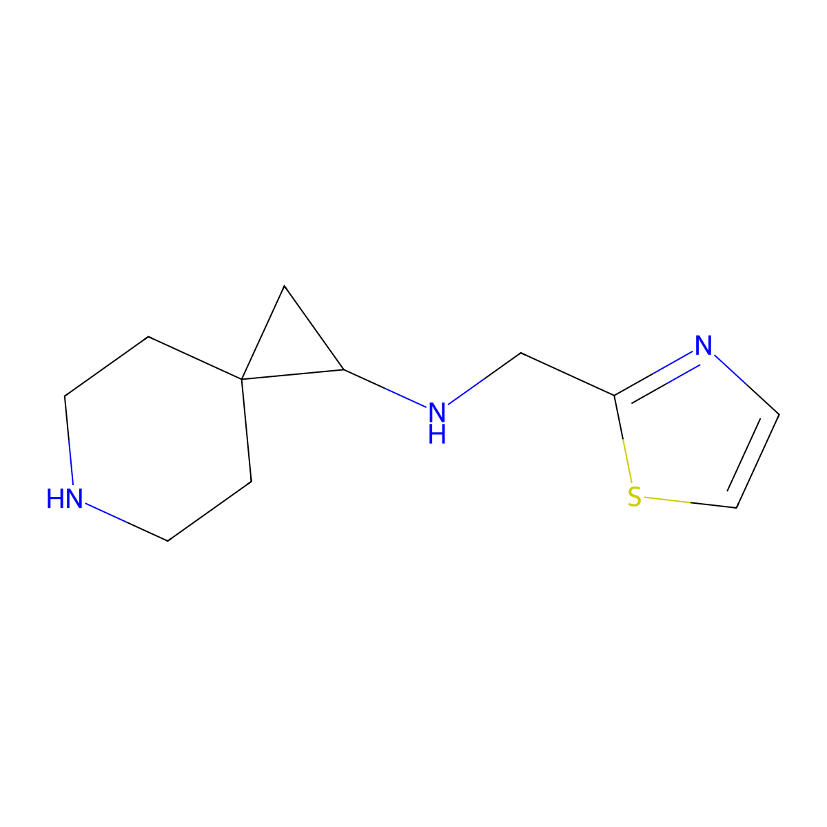 N-[(1,3-thiazol-2-yl)methyl]-6-azaspiro[2.5]octan-1-amine molecular structure, CAS 2427155-89-1