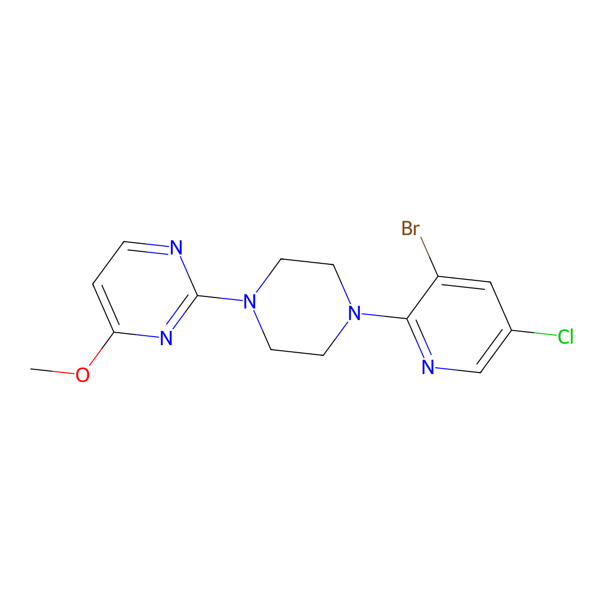 2-[4-(3-Bromo-5-chloropyridin-2-yl)piperazin-1-yl]-4-methoxypyrimidine molecular structure, CAS 2427162-40-9