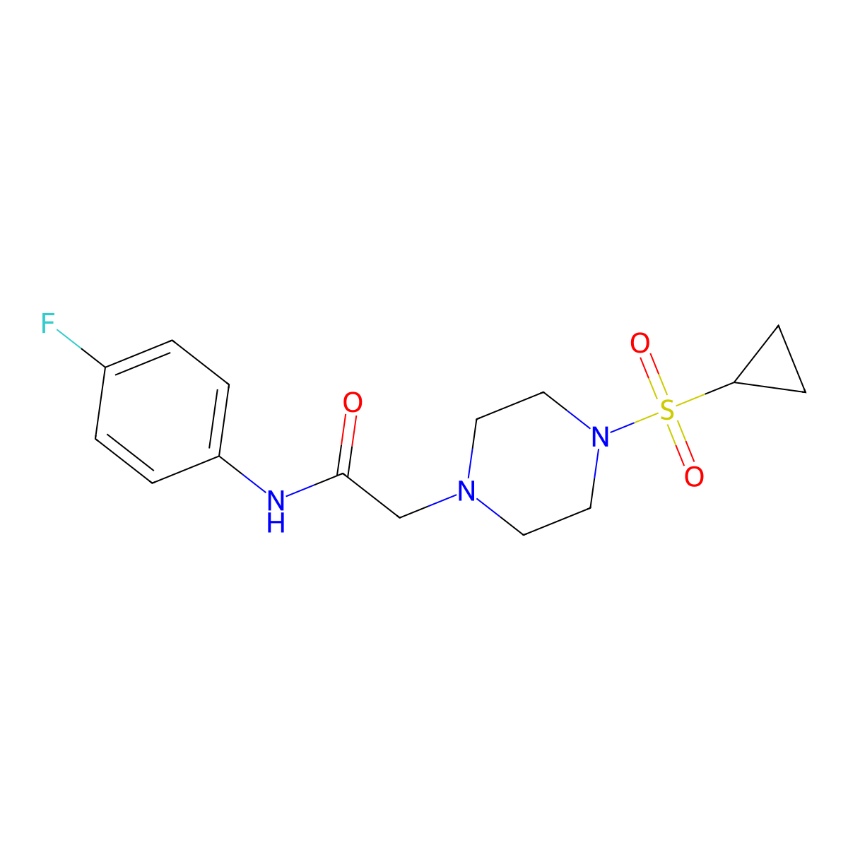 2-[4-(cyclopropanesulfonyl)piperazin-1-yl]-N-(4-fluorophenyl)acetamide molecular structure, CAS 2427457-27-8