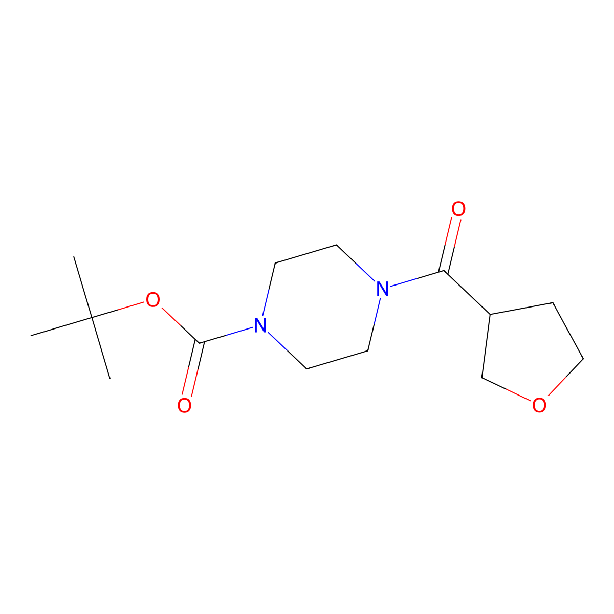 Tert-butyl 4-(oxolane-3-carbonyl)piperazine-1-carboxylate molecular structure, CAS 2427589-53-3