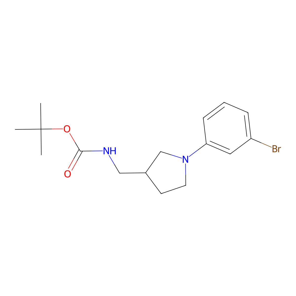 tert-butyl N-{[1-(3-bromophenyl)pyrrolidin-3-yl]methyl}carbamate molecular structure, CAS 2427702-57-4