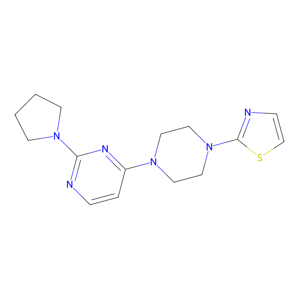 2-(Pyrrolidin-1-yl)-4-[4-(1,3-thiazol-2-yl)piperazin-1-yl]pyrimidine molecular structure, CAS 2427903-68-0