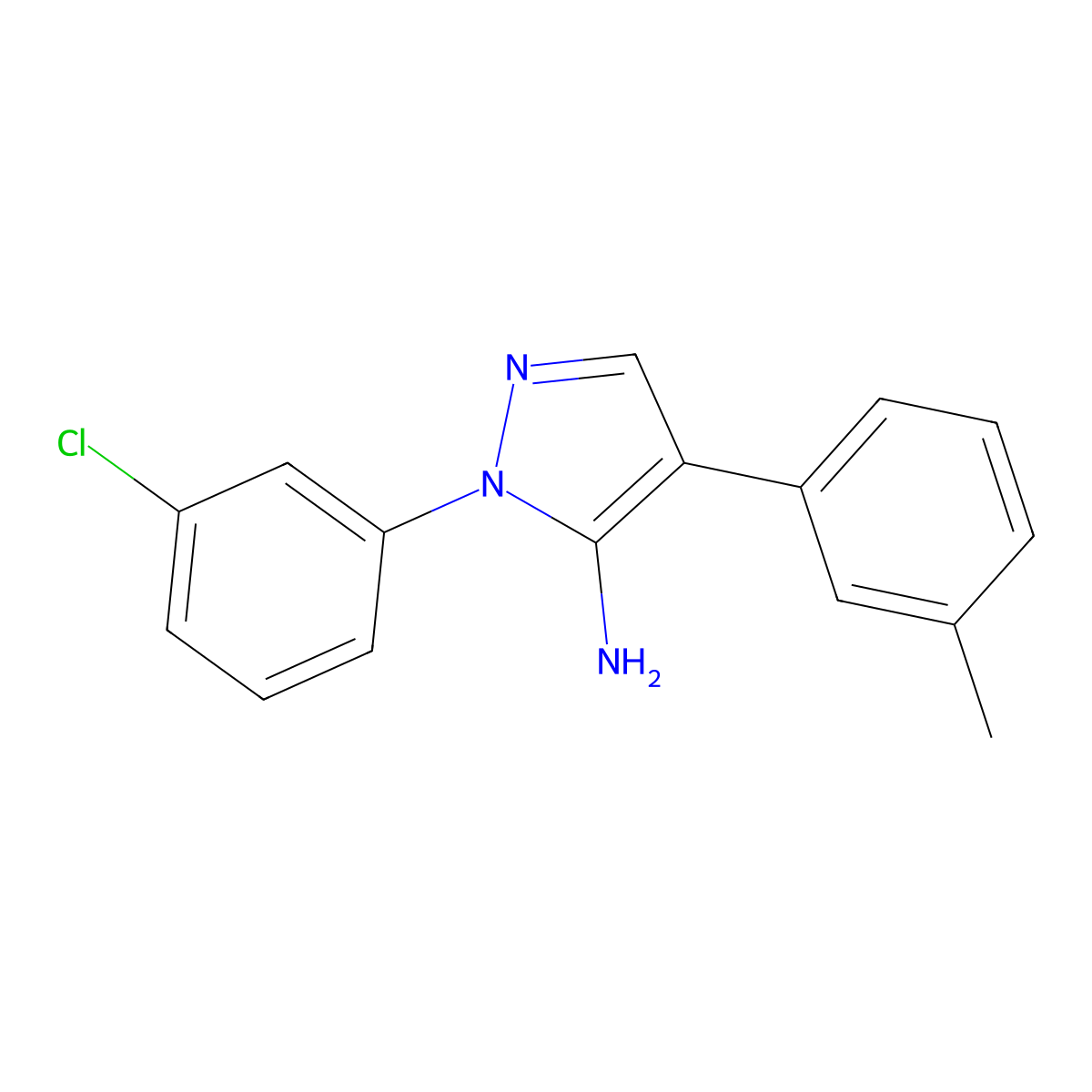 1-(3-chlorophenyl)-4-(3-methylphenyl)-1H-pyrazol-5-amine molecular structure, CAS 242797-15-5