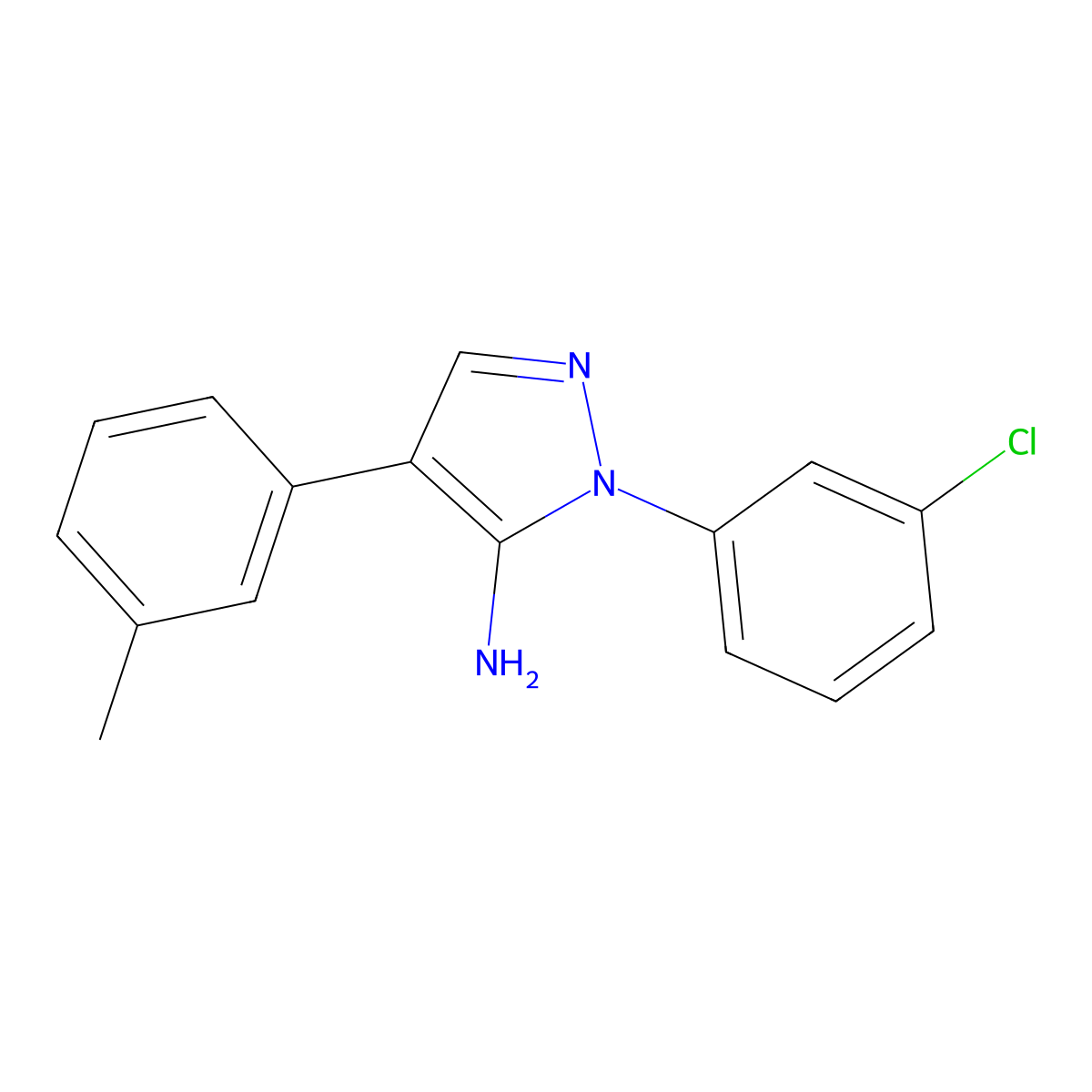 1-(3-chlorophenyl)-4-(3-methylphenyl)-1H-pyrazol-5-amine molecular structure, CAS 242797-15-5