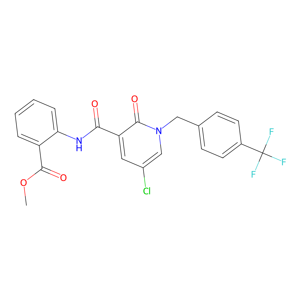 Methyl 2-[({5-chloro-2-oxo-1-[4-(trifluoromethyl)benzyl]-1,2-dihydro-3-pyridinyl}carbonyl)amino]benzenecarboxylate molecular structure, CAS 242797-21-3