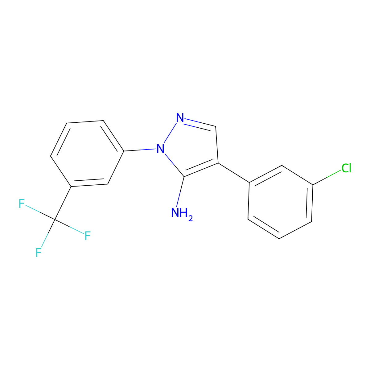4-(3-chlorophenyl)-1-[3-(trifluoromethyl)phenyl]-1H-pyrazol-5-amine molecular structure, CAS 242797-30-4
