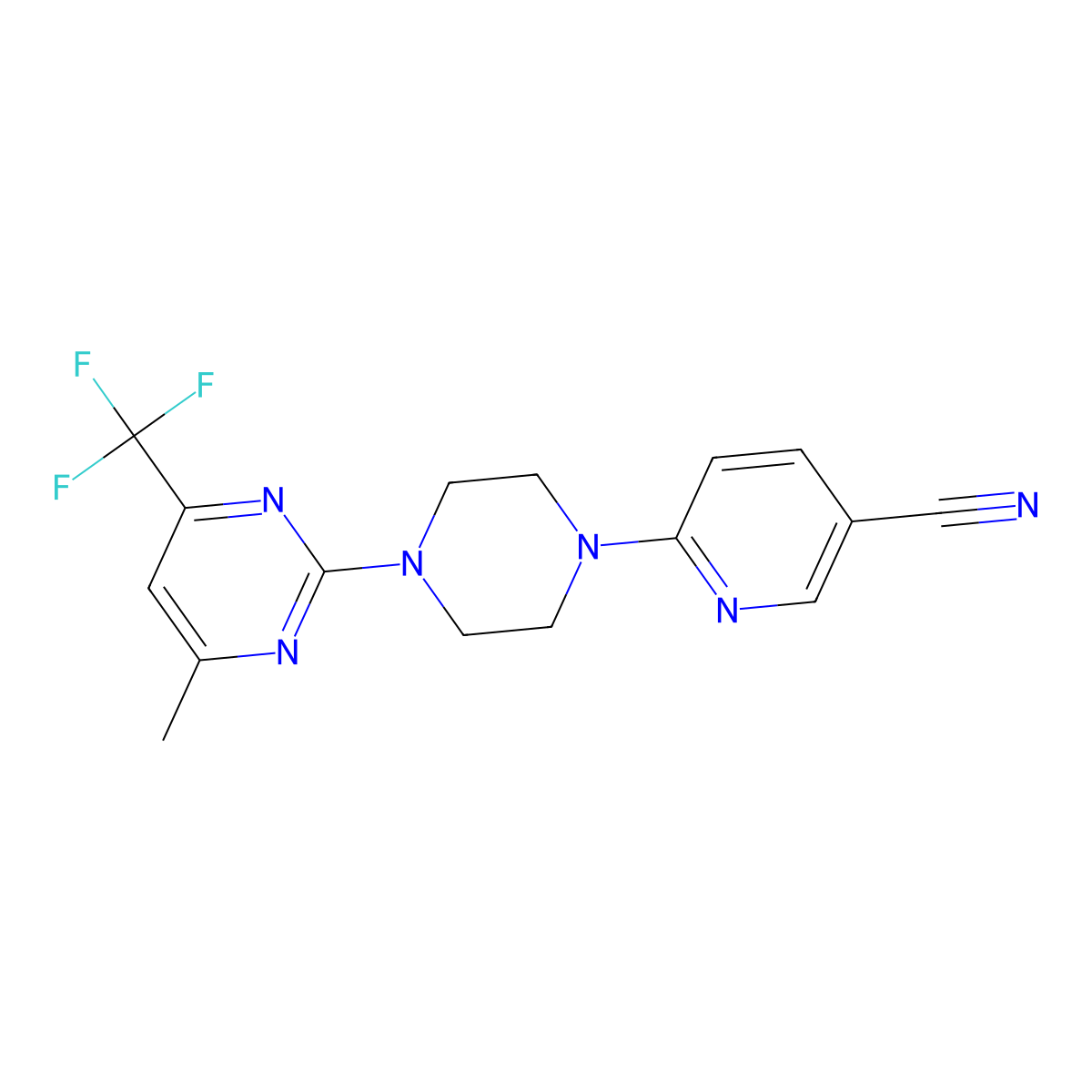 6-{4-[4-Methyl-6-(trifluoromethyl)pyrimidin-2-yl]piperazin-1-yl}pyridine-3-carbonitrile molecular structure, CAS 2428193-70-6