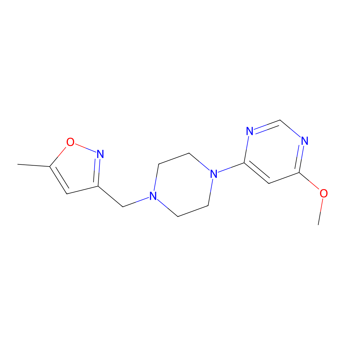 4-Methoxy-6-{4-[(5-methyl-1,2-oxazol-3-yl)methyl]piperazin-1-yl}pyrimidine molecular structure, CAS 2428234-44-8