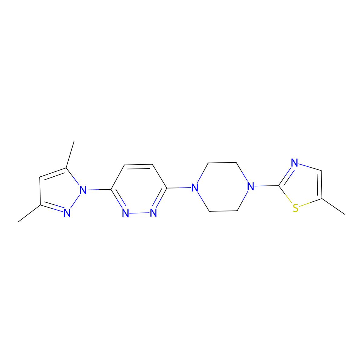 3-(3,5-dimethyl-1H-pyrazol-1-yl)-6-[4-(5-methyl-1,3-thiazol-2-yl)piperazin-1-yl]pyridazine molecular structure, CAS 2428369-13-3