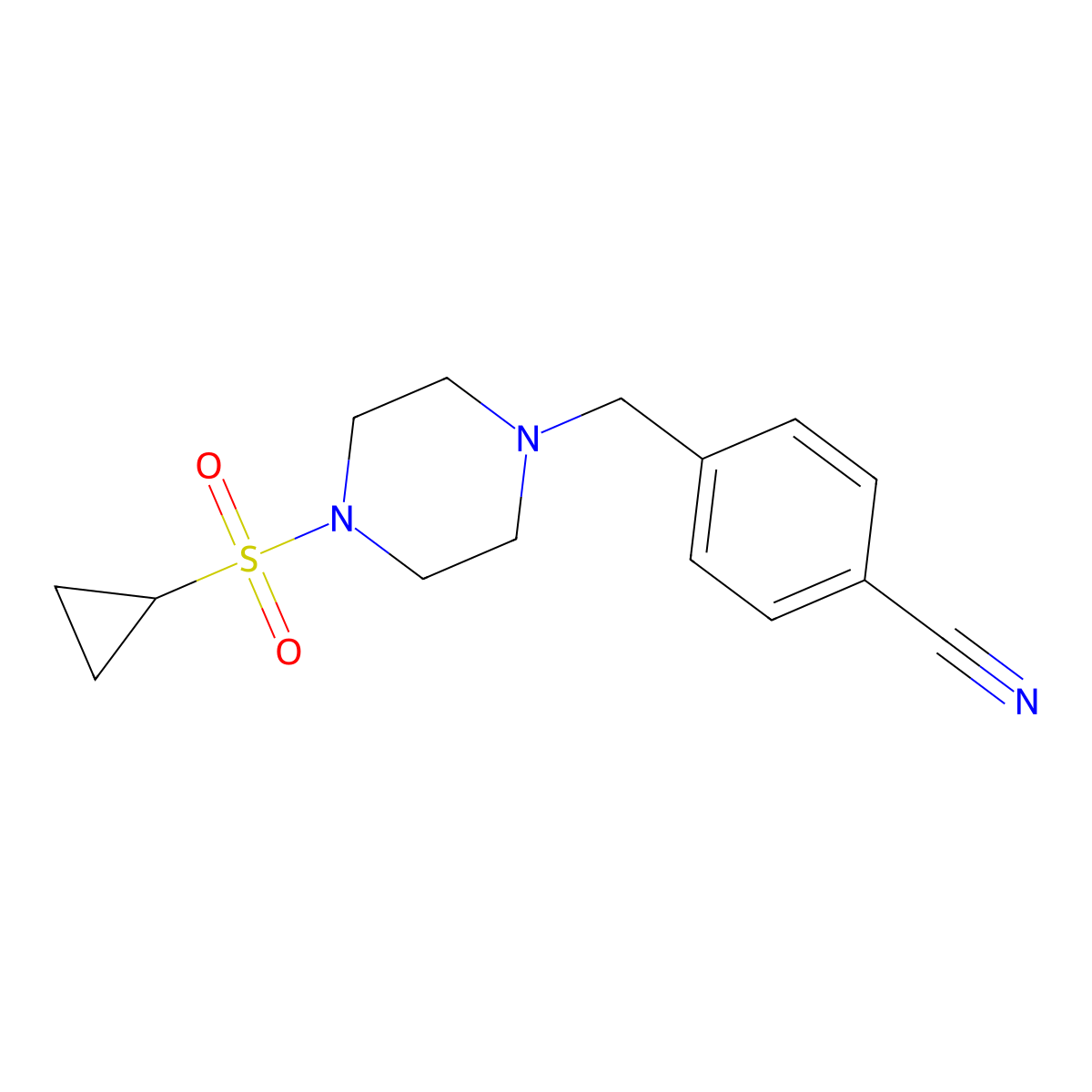 4-{[4-(Cyclopropanesulfonyl)piperazin-1-yl]methyl}benzonitrile molecular structure, CAS 2428372-01-2
