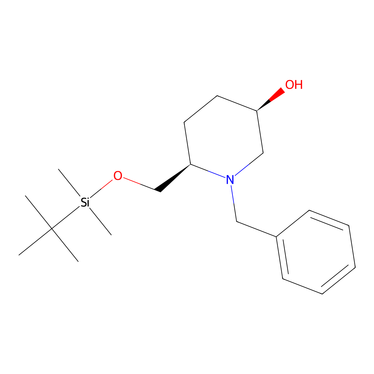 cis-1-Benzyl-6-(tert-butyl-dimethyl-silanyloxymethyl)-piperidin-3-ol molecular structure, CAS 2428375-65-7