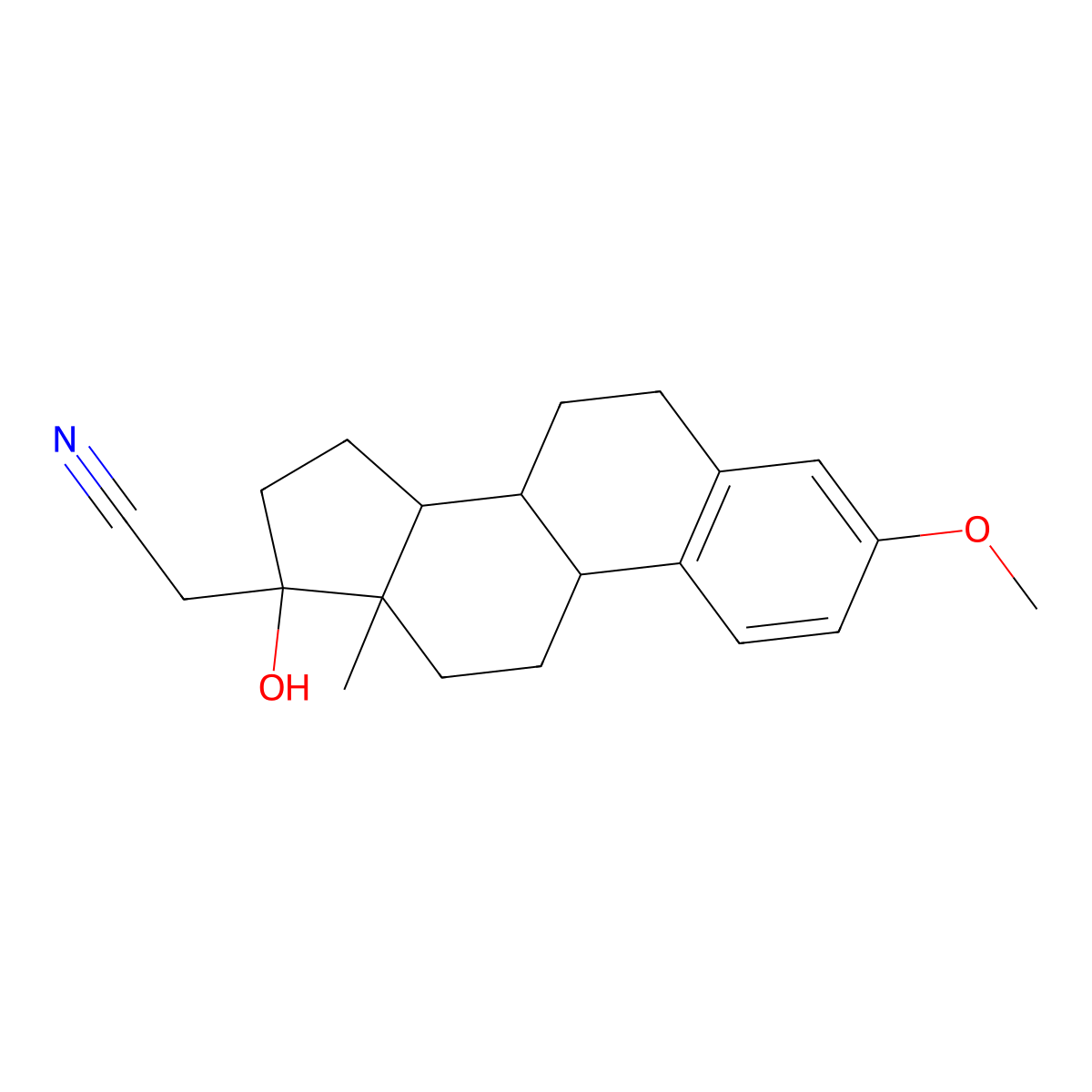 2-[(8R,9S,13S,14S,17R)-17-hydroxy-3-methoxy-13-methyl-7,8,9,11,12,14,15,16-octahydro-6H-cyclopenta[a]phenanthren-17-yl]acetonitrile molecular structure, CAS 24284-84-2
