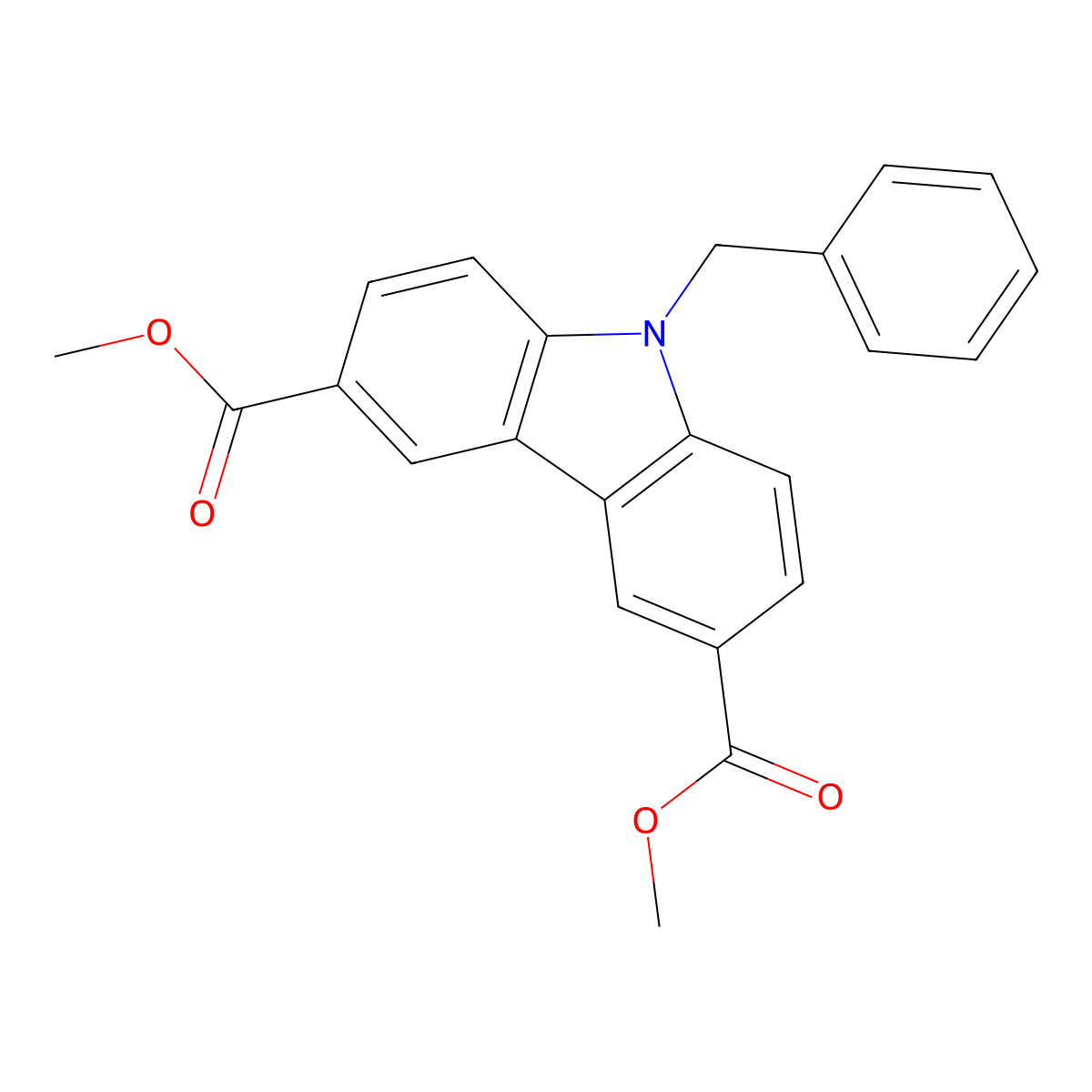 Dimethyl 9-benzyl-9H-carbazole-3,6-dicarboxylate molecular structure, CAS 2428420-98-6