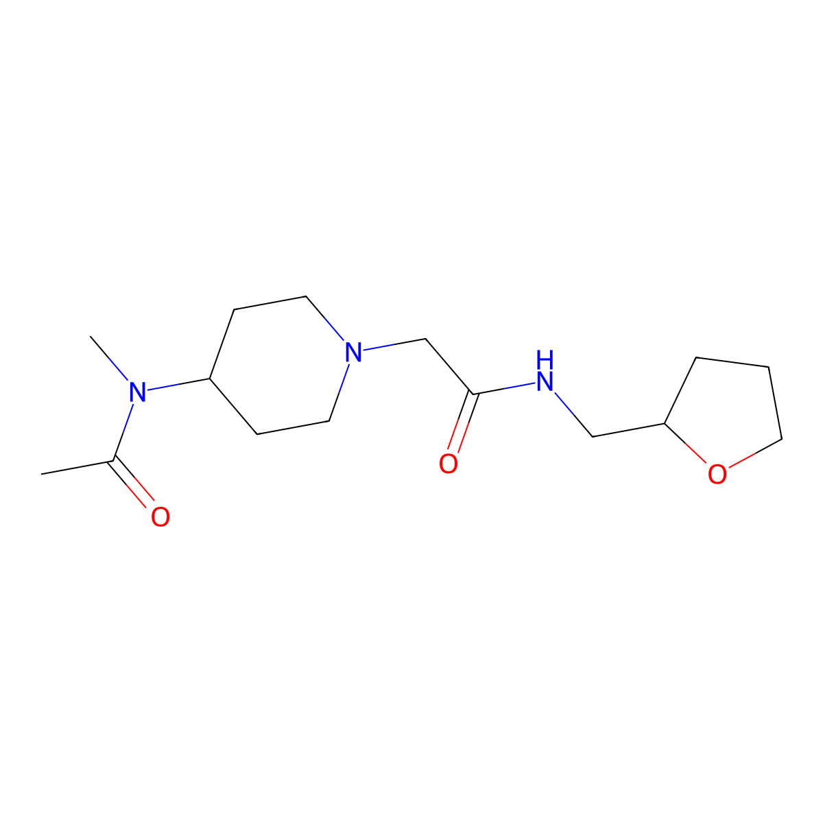 2-[4-(N-methylacetamido)piperidin-1-yl]-N-[(oxolan-2-yl)methyl]acetamide molecular structure, CAS 2428509-89-9