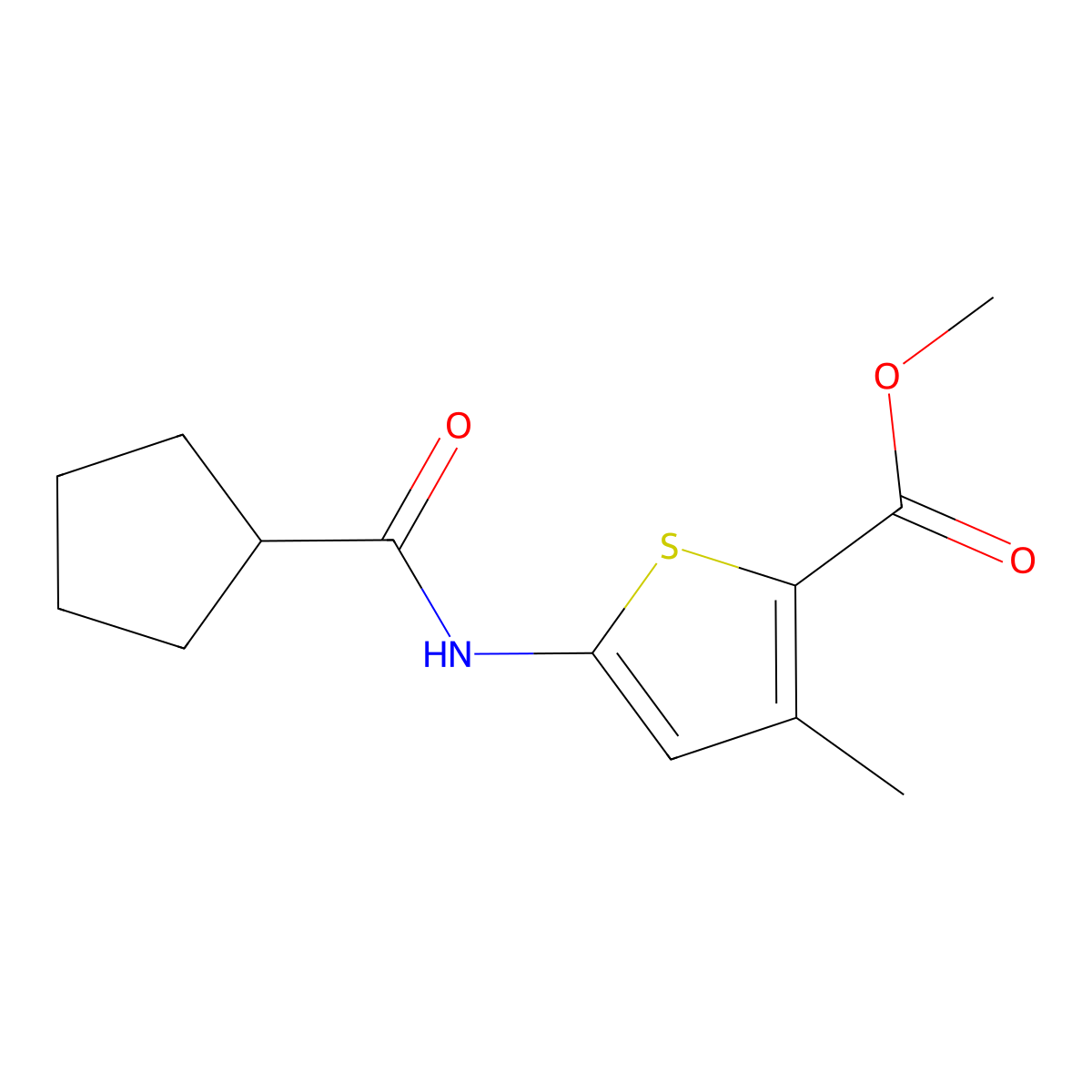 Methyl 5-cyclopentaneamido-3-methylthiophene-2-carboxylate molecular structure, CAS 2428543-38-6