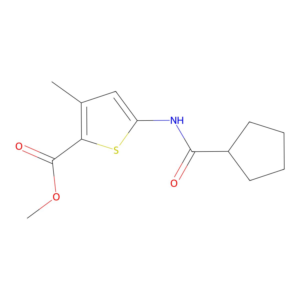 Methyl 5-cyclopentaneamido-3-methylthiophene-2-carboxylate molecular structure, CAS 2428543-38-6