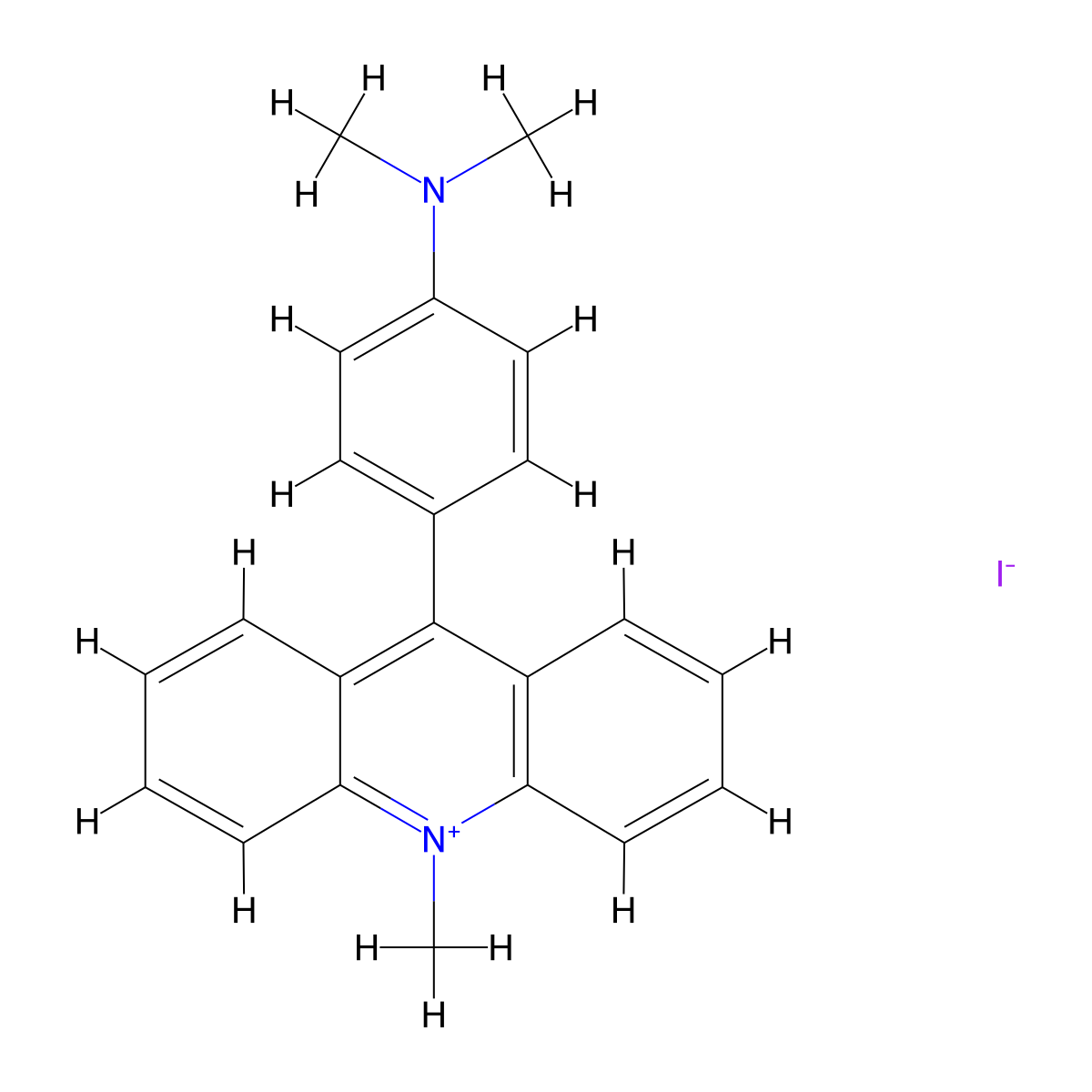 9-(4-(Dimethylamino)phenyl)-10-methylacridin-10-ium iodide molecular structure, CAS 24287-80-7