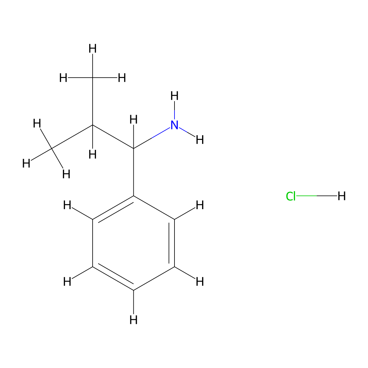 2-Methyl-1-phenylpropan-1-amine--hydrogen chloride (1/1) molecular structure, CAS 24290-47-9