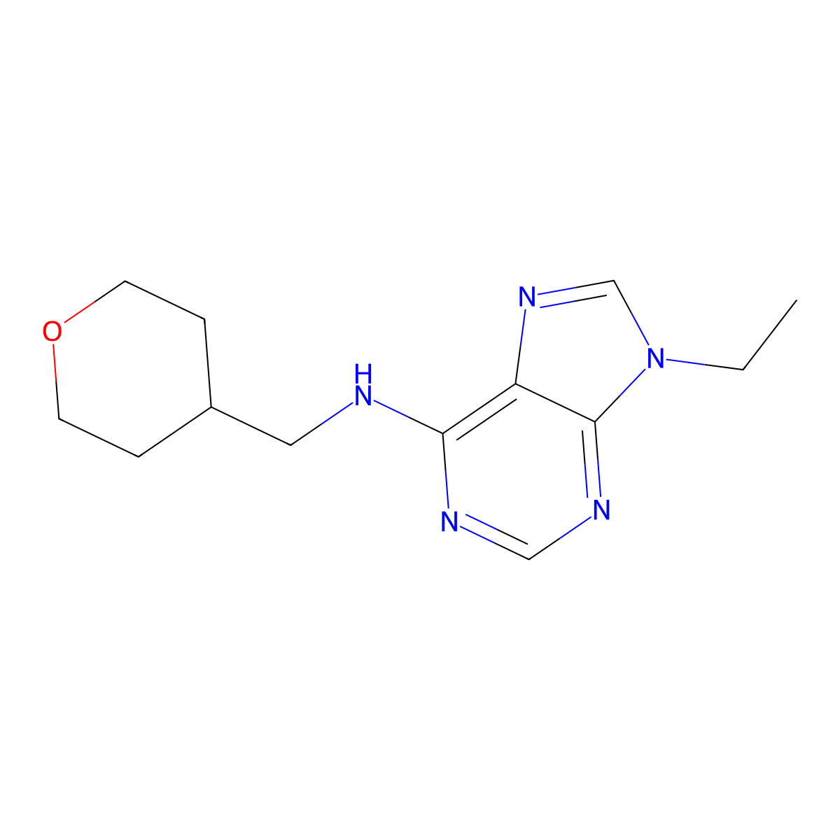 9-ethyl-N-[(oxan-4-yl)methyl]-9H-purin-6-amine molecular structure, CAS 2429583-21-9