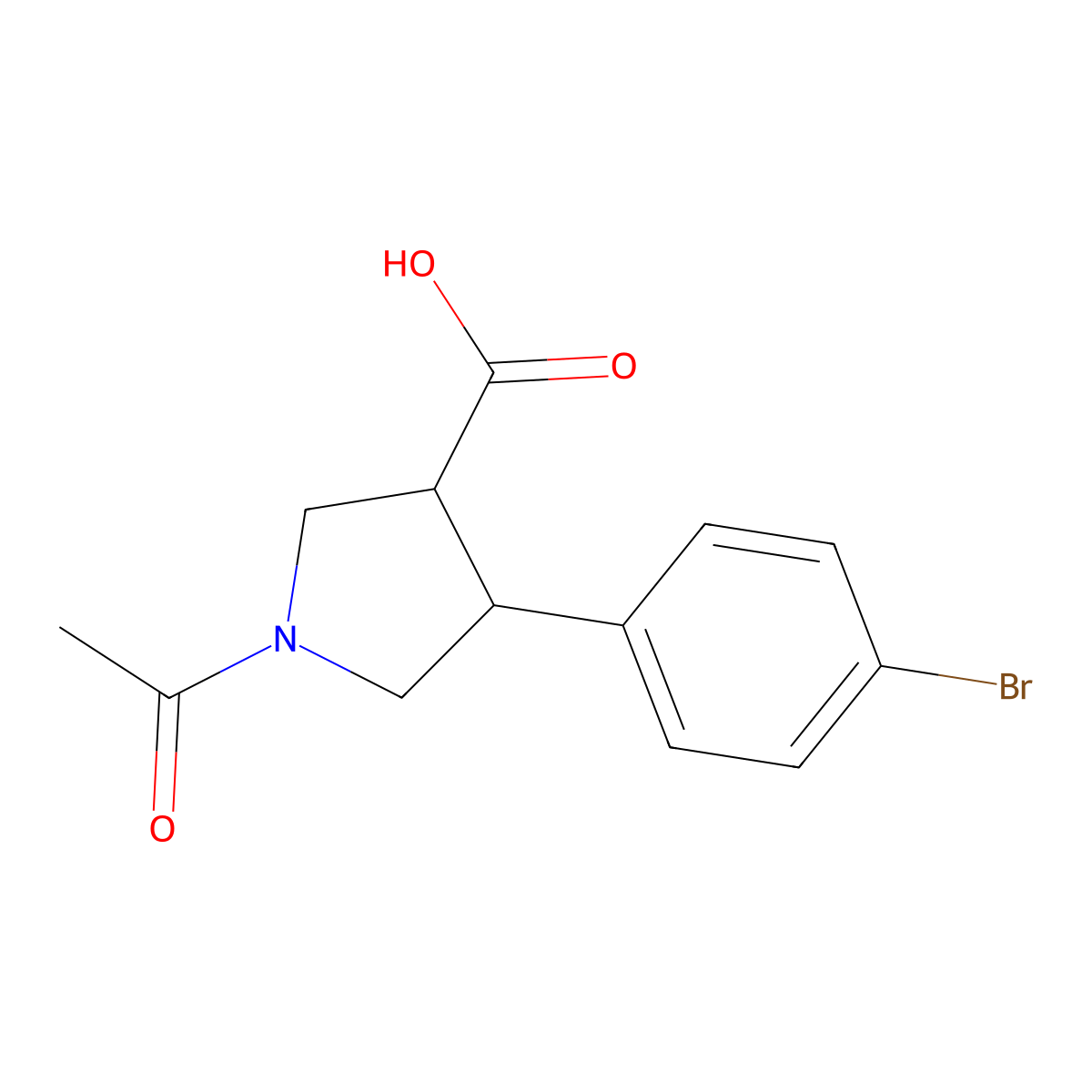 rac-(3R,4S)-1-acetyl-4-(4-bromophenyl)pyrrolidine-3-carboxylic acid molecular structure, CAS 2429689-81-4
