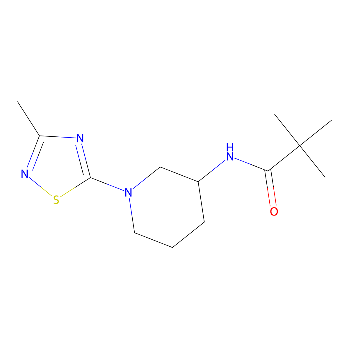 2,2-dimethyl-N-[1-(3-methyl-1,2,4-thiadiazol-5-yl)piperidin-3-yl]propanamide molecular structure, CAS 2429837-69-2
