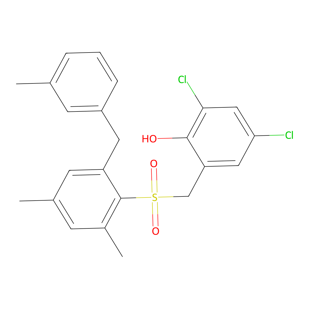 4,6-Dichloro-alpha-(2,4-dimethyl-6-(3-methylbenzyl)phenylsulfonyl)-O-cresol molecular structure, CAS 24299-63-6