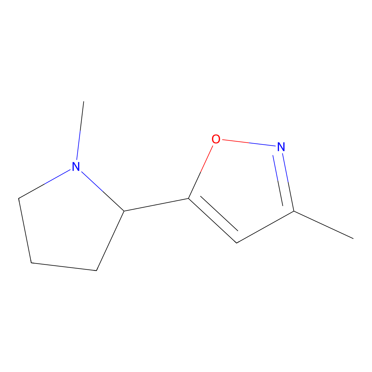 3-Methyl-5-(1-methylpyrrolidin-2-yl)isoxazole molecular structure, CAS 243119-20-2
