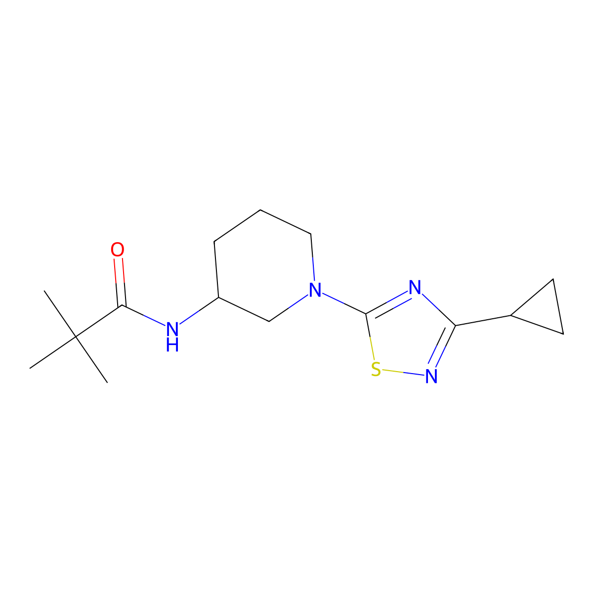 N-[1-(3-cyclopropyl-1,2,4-thiadiazol-5-yl)piperidin-3-yl]-2,2-dimethylpropanamide molecular structure, CAS 2431524-49-9
