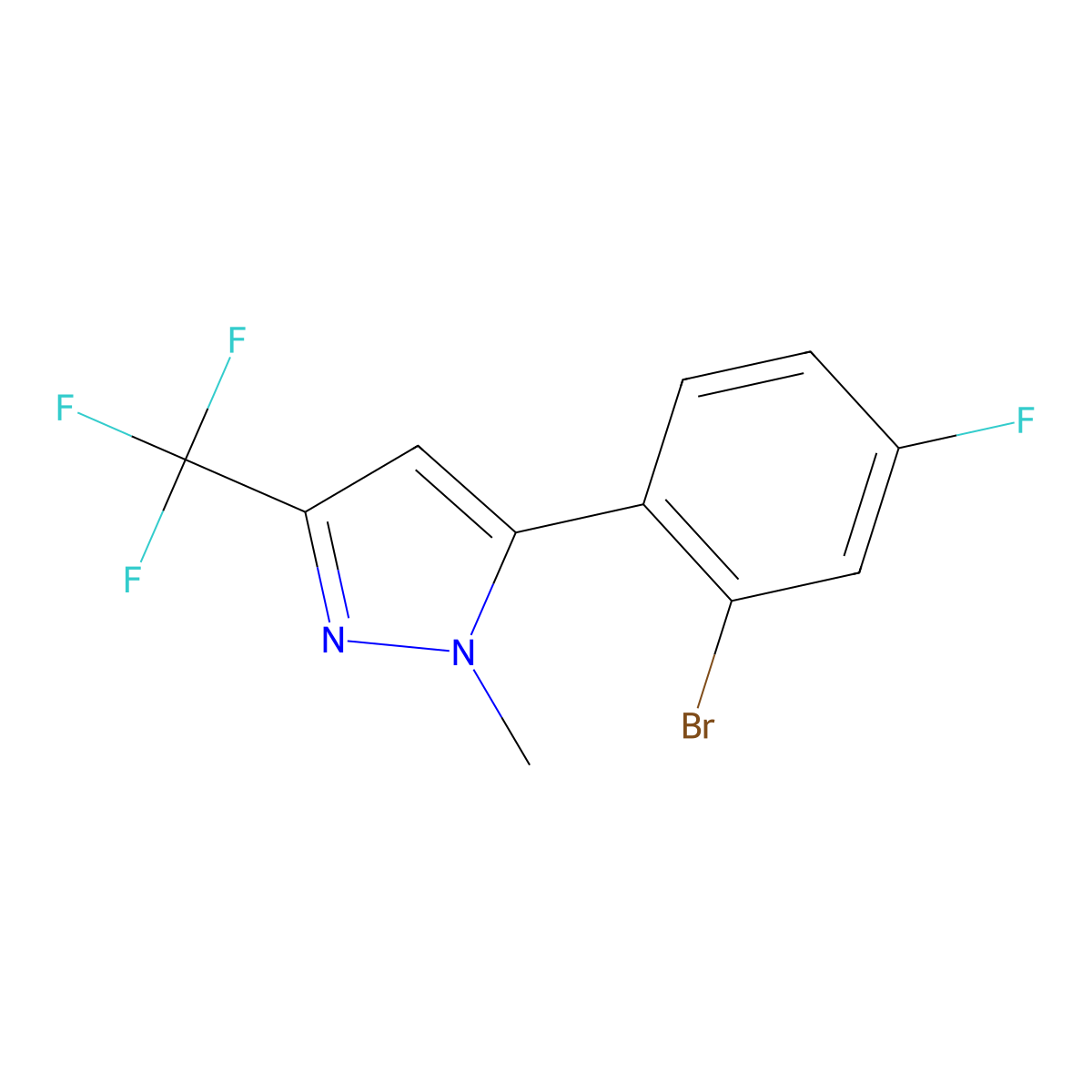 5-(2-Bromo-4-fluorophenyl)-1-methyl-3-(trifluoromethyl)-1H-pyrazole molecular structure, CAS 2432848-54-7
