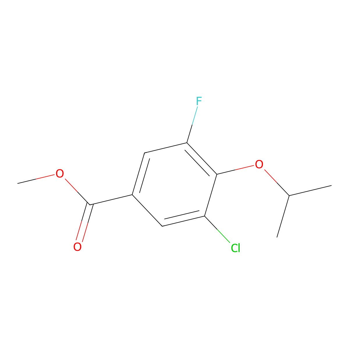 Methyl 3-chloro-5-fluoro-4-isopropoxybenzoate molecular structure, CAS 2432848-72-9