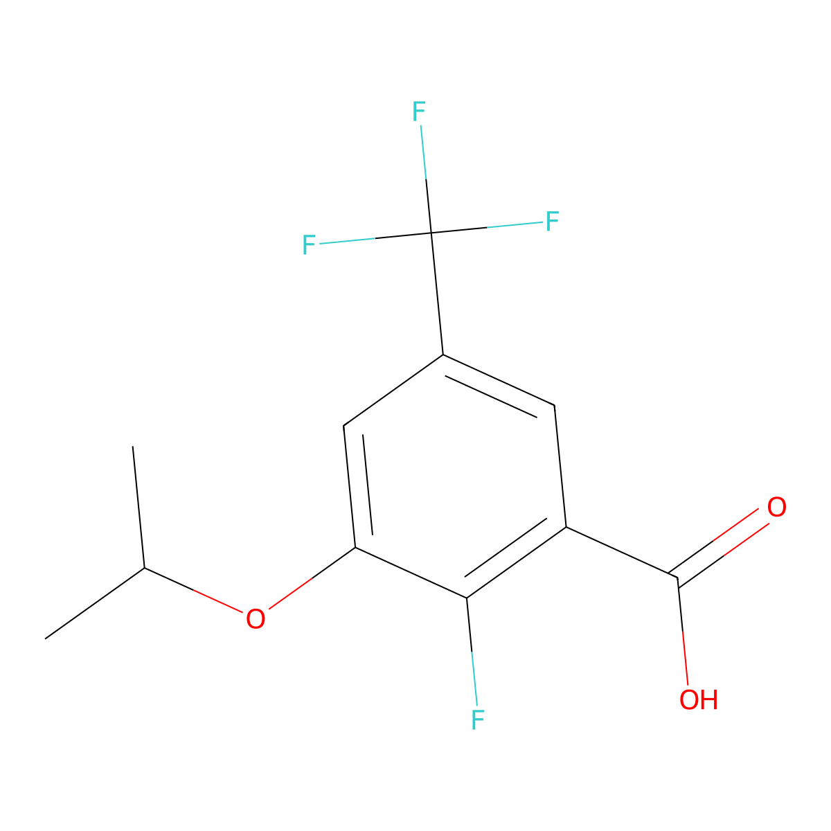 2-Fluoro-3-isopropoxy-5-(trifluoromethyl)benzoic acid molecular structure, CAS 2432848-76-3