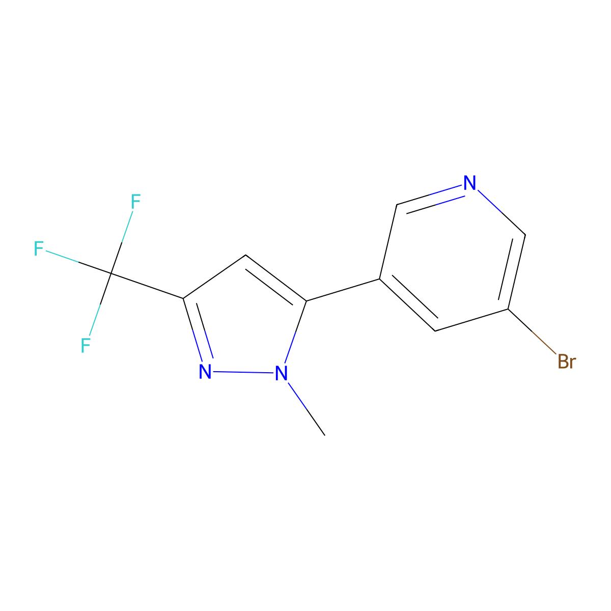 3-Bromo-5-(1-methyl-3-(trifluoromethyl)-1H-pyrazol-5-yl)pyridine molecular structure, CAS 2432849-17-5
