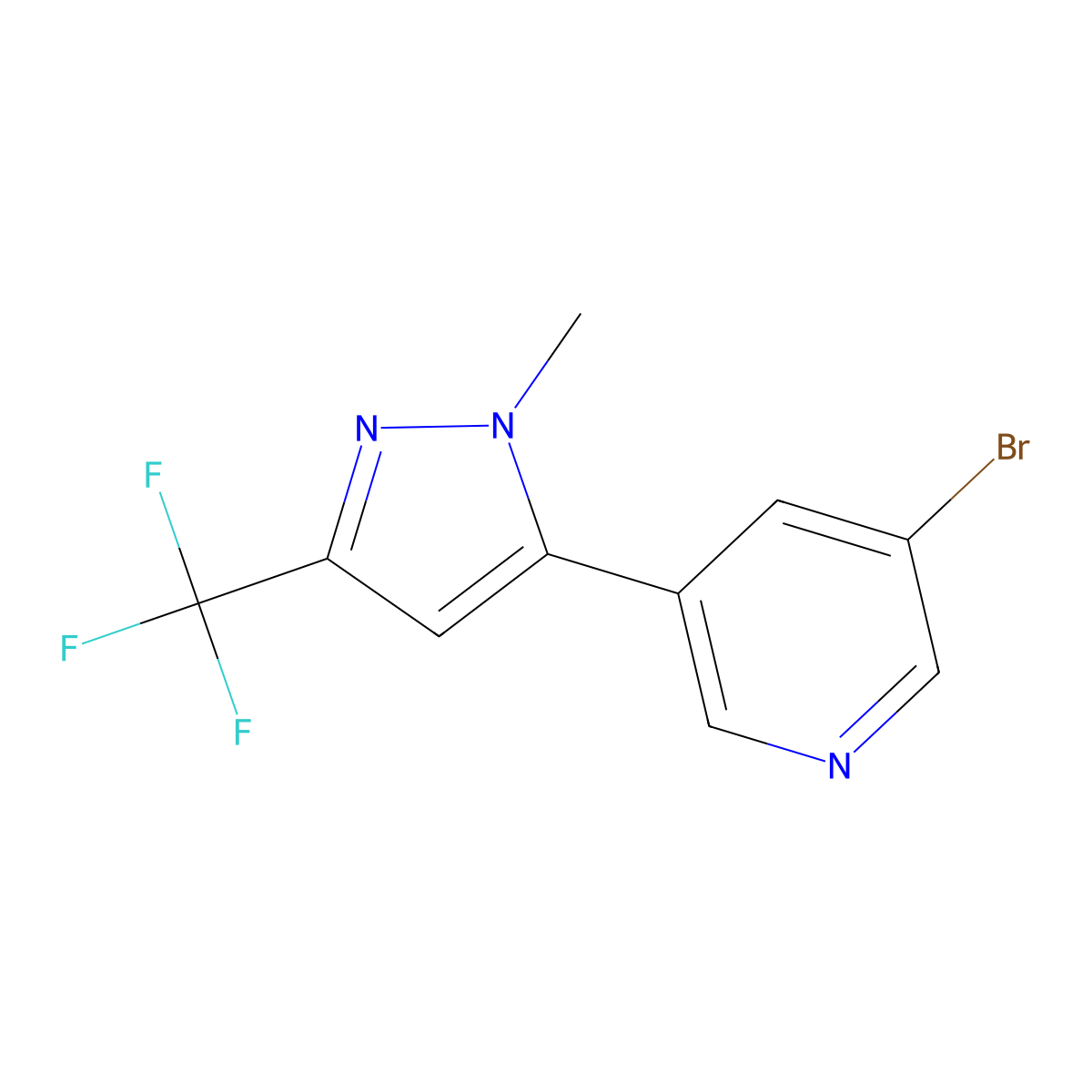 3-Bromo-5-(1-methyl-3-(trifluoromethyl)-1H-pyrazol-5-yl)pyridine molecular structure, CAS 2432849-17-5