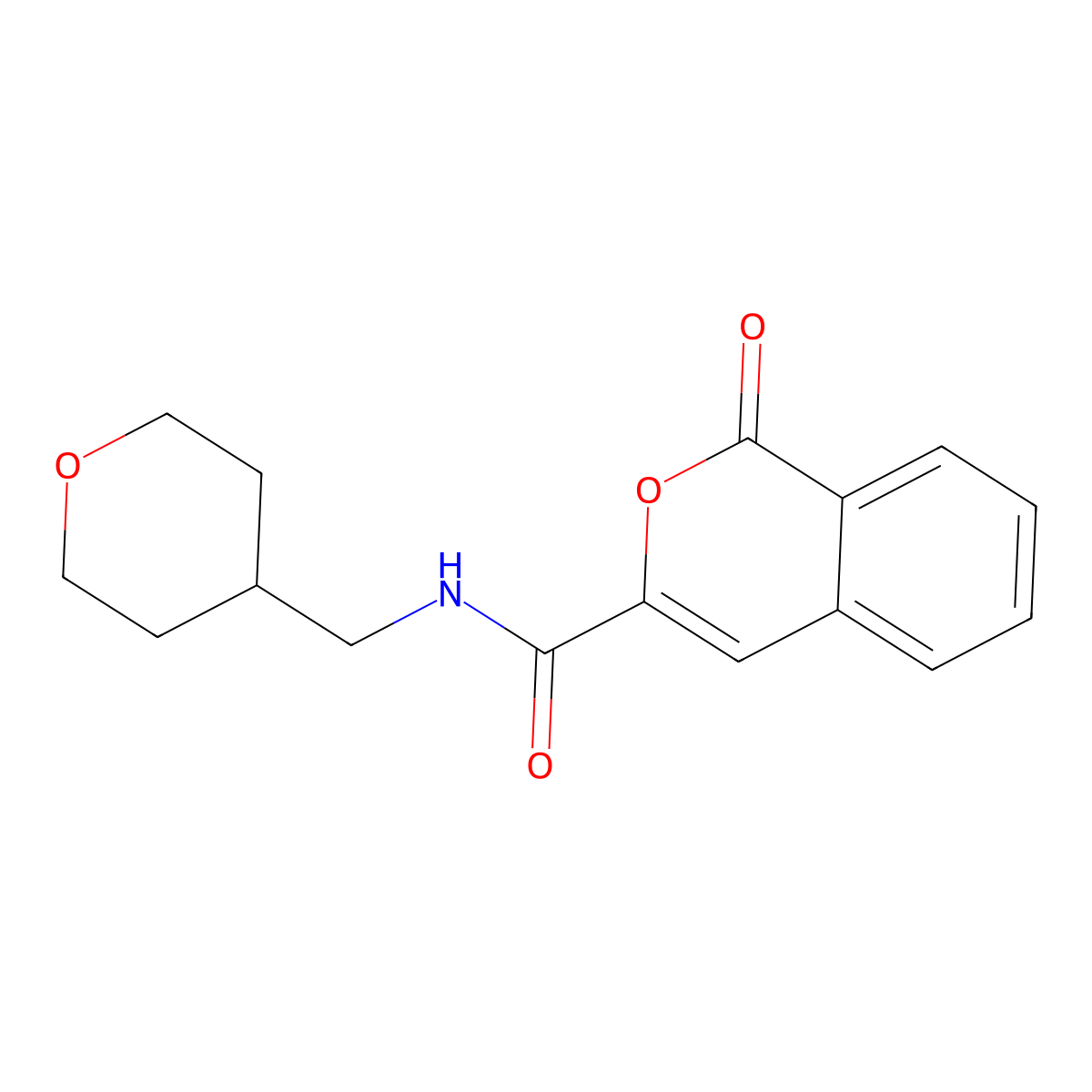 N-[(oxan-4-yl)methyl]-1-oxo-1H-isochromene-3-carboxamide molecular structure, CAS 2432858-40-5