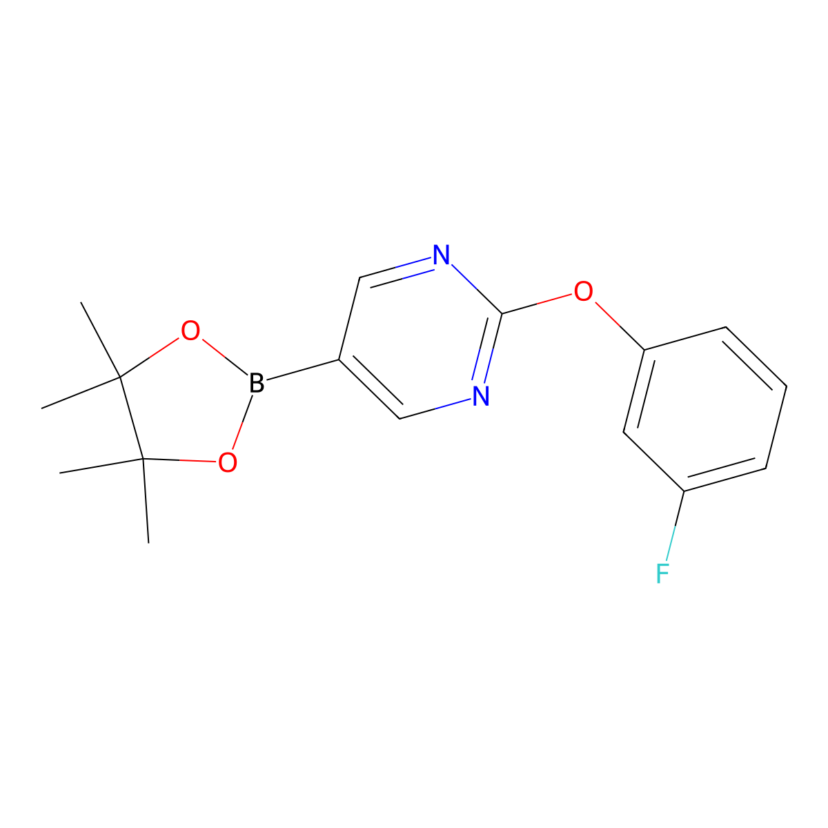 2-(3-Fluorophenoxy)-5-(4,4,5,5-tetramethyl-1,3,2-dioxaborolan-2-yl)pyrimidine molecular structure, CAS 2432902-88-8