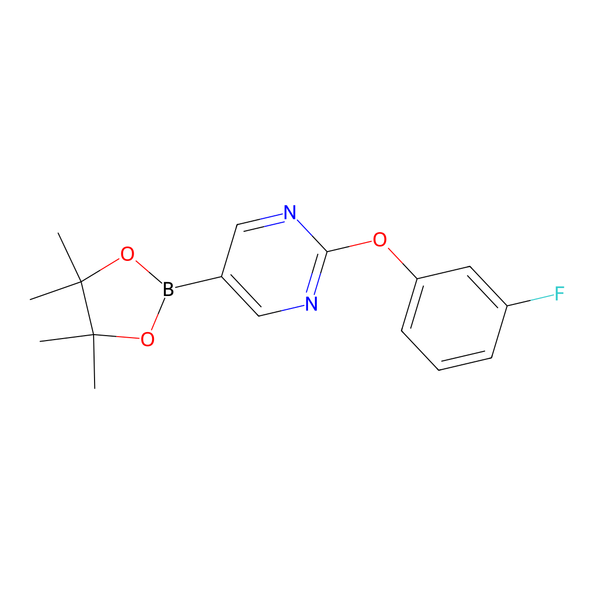 2-(3-Fluorophenoxy)-5-(4,4,5,5-tetramethyl-1,3,2-dioxaborolan-2-yl)pyrimidine molecular structure, CAS 2432902-88-8