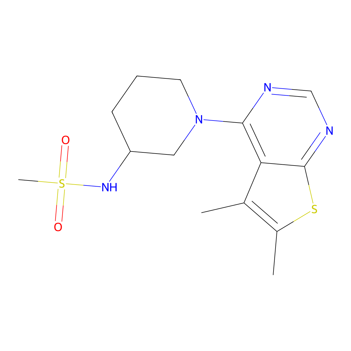 N-(1-{5,6-dimethylthieno[2,3-d]pyrimidin-4-yl}piperidin-3-yl)methanesulfonamide molecular structure, CAS 2433431-46-8