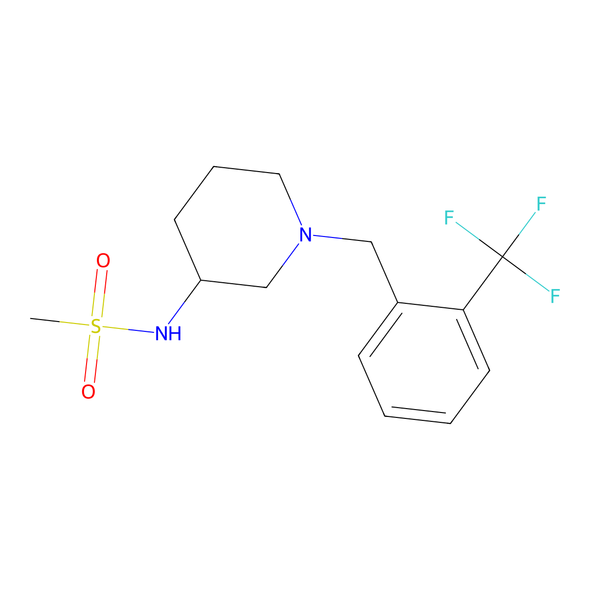 N-(1-{[2-(trifluoromethyl)phenyl]methyl}piperidin-3-yl)methanesulfonamide molecular structure, CAS 2433538-45-3