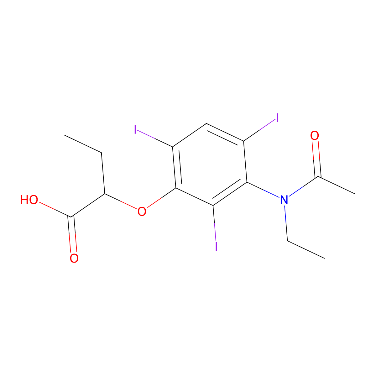Butyric acid, 2-(3-(N-ethylacetamido)-2,4,6-triiodophenoxy)- molecular structure, CAS 24340-16-7