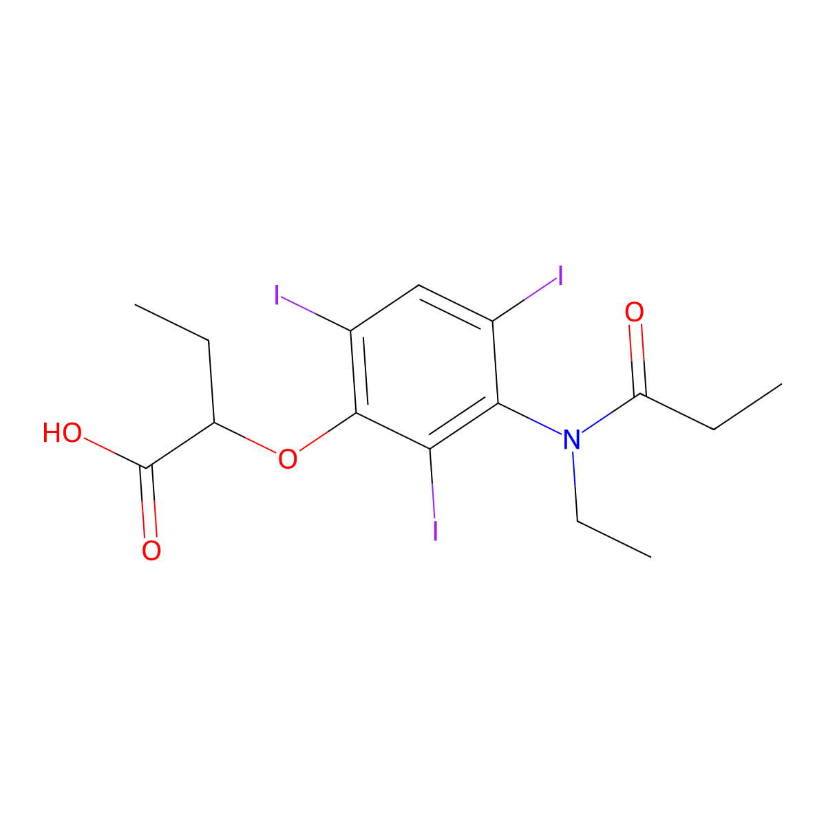 Butyric acid, 2-(3-(N-ethylpropionamido)-2,4,6-triiodophenoxy)- molecular structure, CAS 24340-25-8