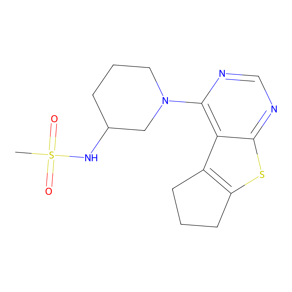 N-(1-{7-thia-9,11-diazatricyclo[6.4.0.0^{2,6}]dodeca-1(8),2(6),9,11-tetraen-12-yl}piperidin-3-yl)methanesulfonamide molecular structure, CAS 2434024-66-3
