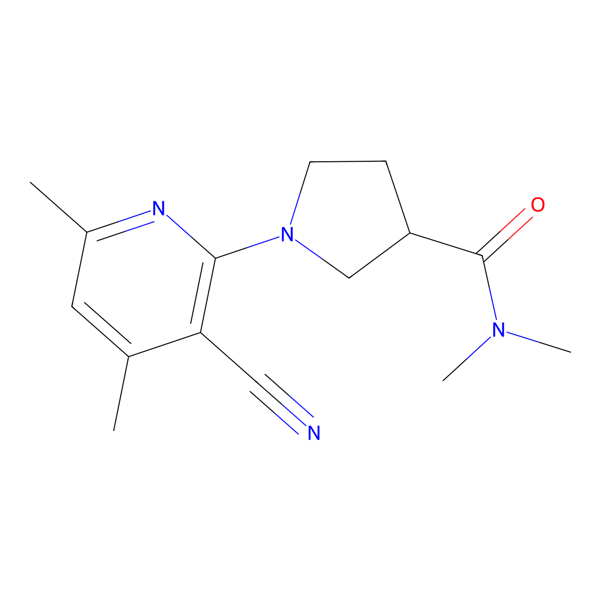 1-(3-cyano-4,6-dimethylpyridin-2-yl)-N,N-dimethylpyrrolidine-3-carboxamide molecular structure, CAS 2434458-48-5