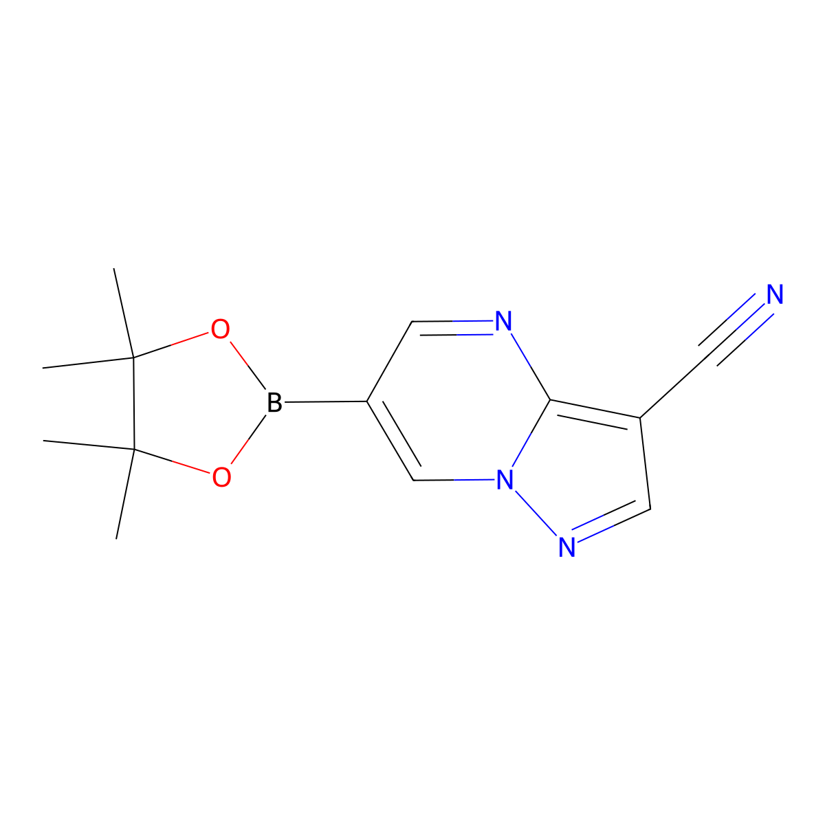 6-(Tetramethyl-1,3,2-dioxaborolan-2-yl)pyrazolo(1,5-a)pyrimidine-3-carbonitrile molecular structure, CAS 2434640-42-1