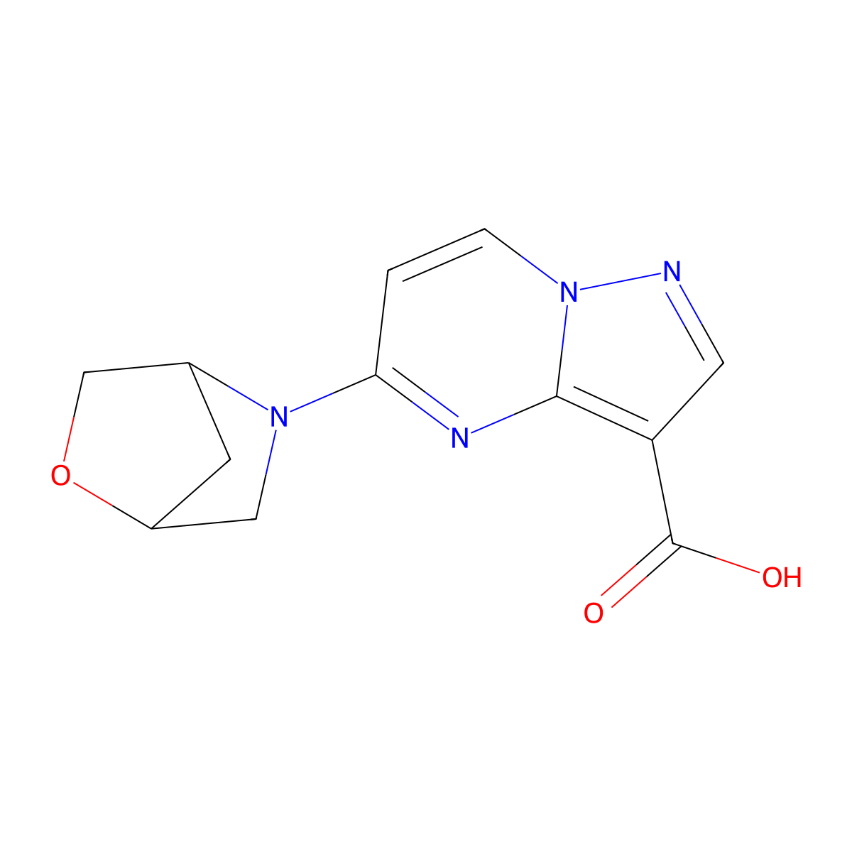 5-[(1S,4S)-2-oxa-5-azabicyclo[2.2.1]heptan-5-yl]pyrazolo[1,5-a]pyrimidine-3-carboxylic acid molecular structure, CAS 2434843-95-3