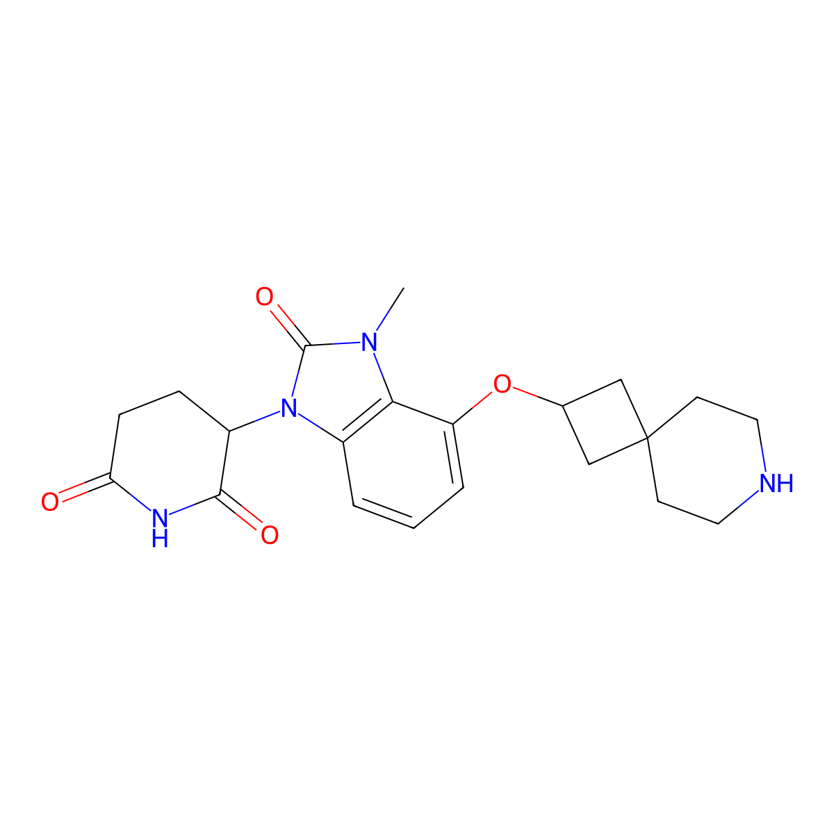 3-(4-{7-azaspiro[3.5]nonan-2-yloxy}-3-methyl-2-oxo-2,3-dihydro-1H-1,3-benzodiazol-1-yl)piperidine-2,6-dione molecular structure, CAS 2434847-82-0
