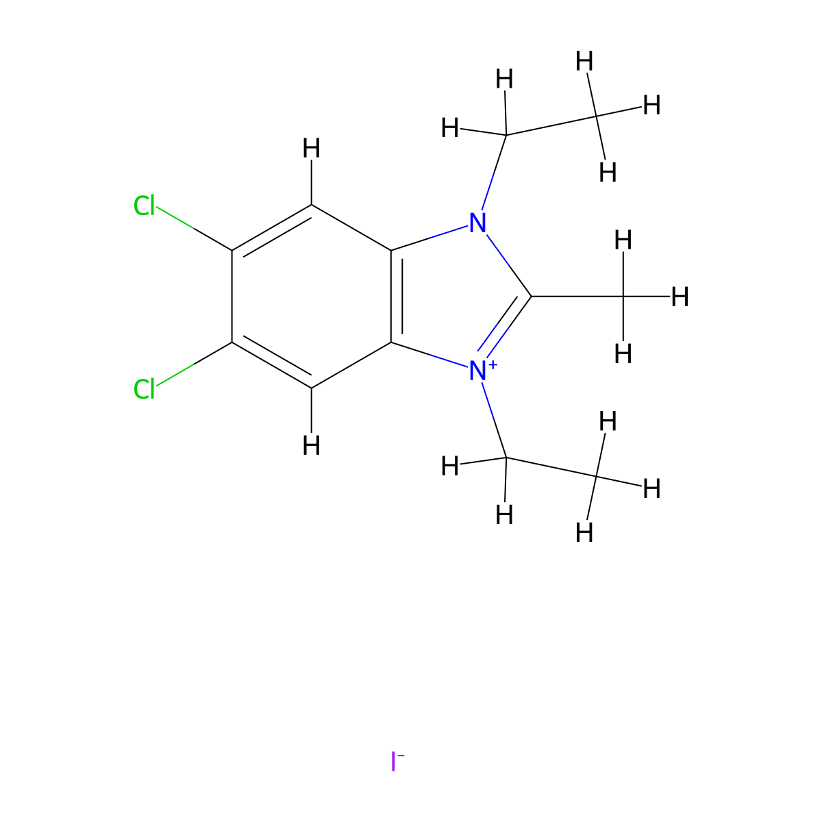 1H-Benzimidazolium, 5,6-dichloro-1,3-diethyl-2-methyl-, iodide (1:1) molecular structure, CAS 24351-12-0