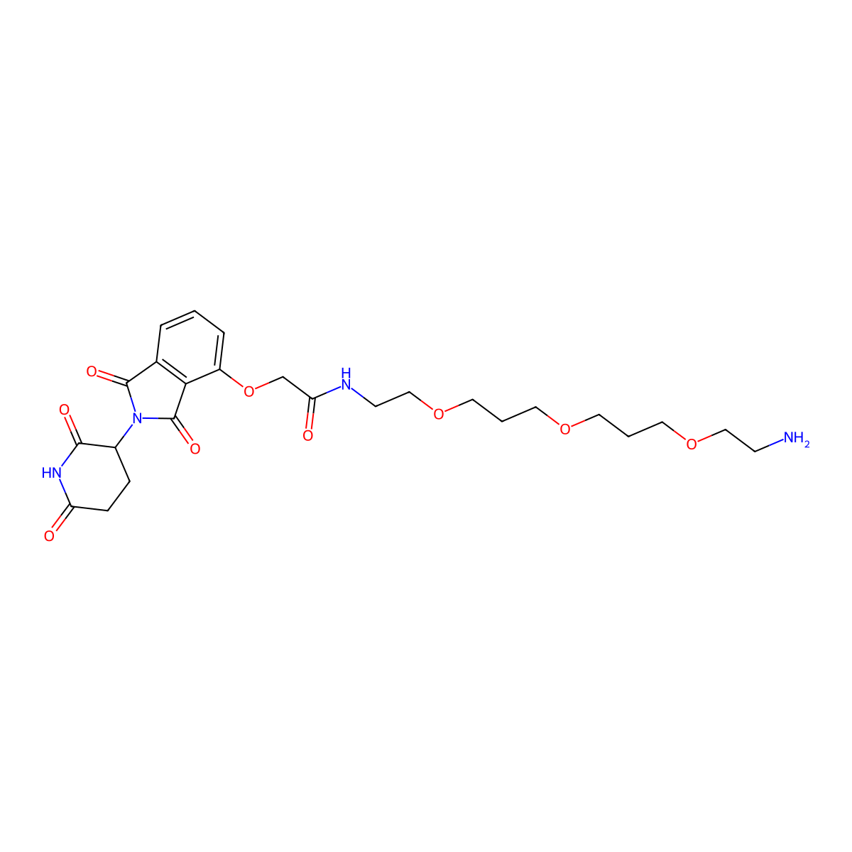 Thalidomide-O-amido-PEG1-(C1-PEG)2-C2-NH2 molecular structure, CAS 2435572-48-6