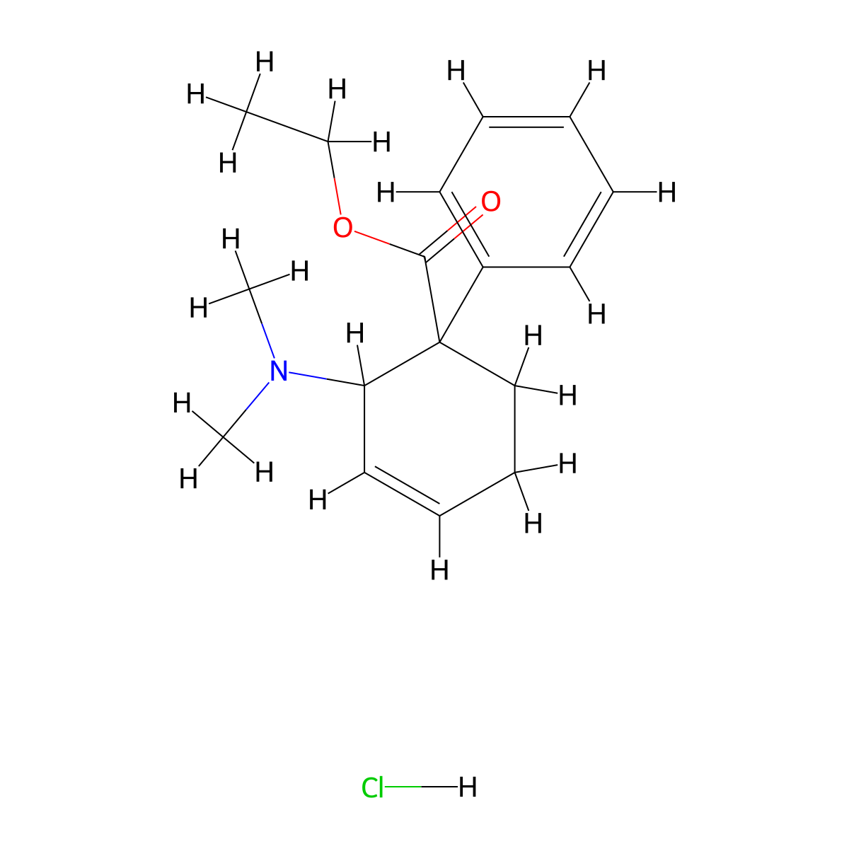 Ethyl 2-(dimethylamino)-1-phenylcyclohex-3-ene-1-carboxylate hydrochloride molecular structure, CAS 24357-97-9