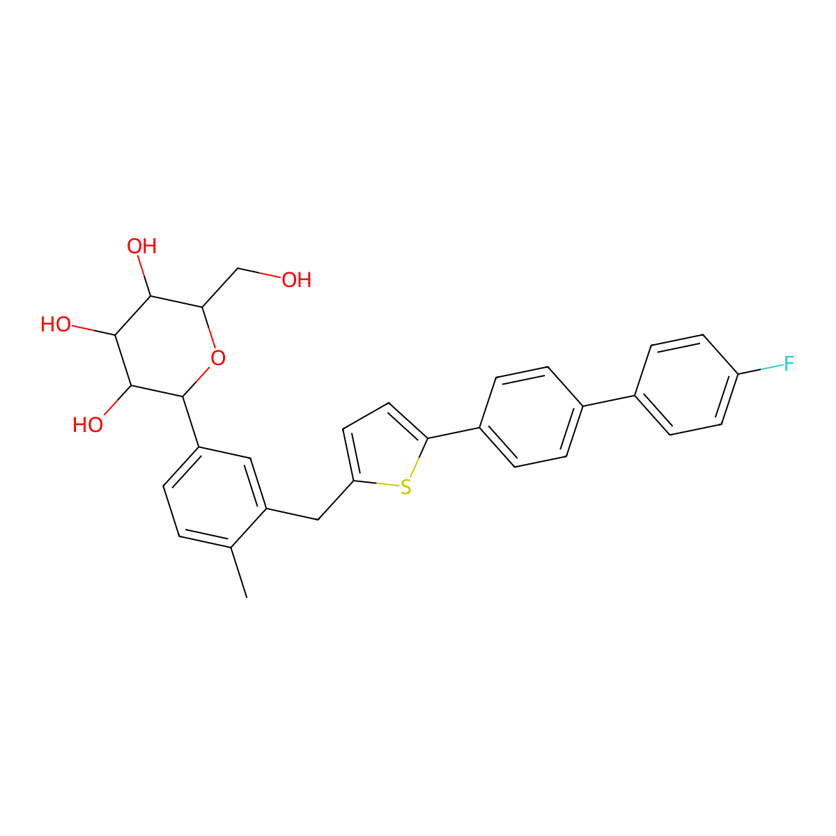 2-(3-((5-(4'-fluoro-[1,1'-biphenyl]-4-yl)thiophen-2-yl)methyl)-4-methylphenyl)-6-(hydroxymethyl)tetrahydro-2H-pyran-3,4,5-triol molecular structure, CAS 2435720-29-7