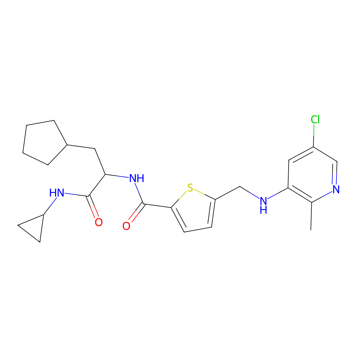 5-(((5-chloro-2-Methylpyridin-3-yl)aMino)Methyl)-N-(3-cyclopentyl-1-(cyclopropylaMino)-1-oxopropan-2-yl)thiophene-2-carboxaMide molecular structure, CAS 2435786-32-4